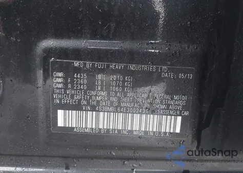 2014 Subaru Legacy 2.5I Limited из США, поврежденный, VIN 4S3BMBL64E3002431